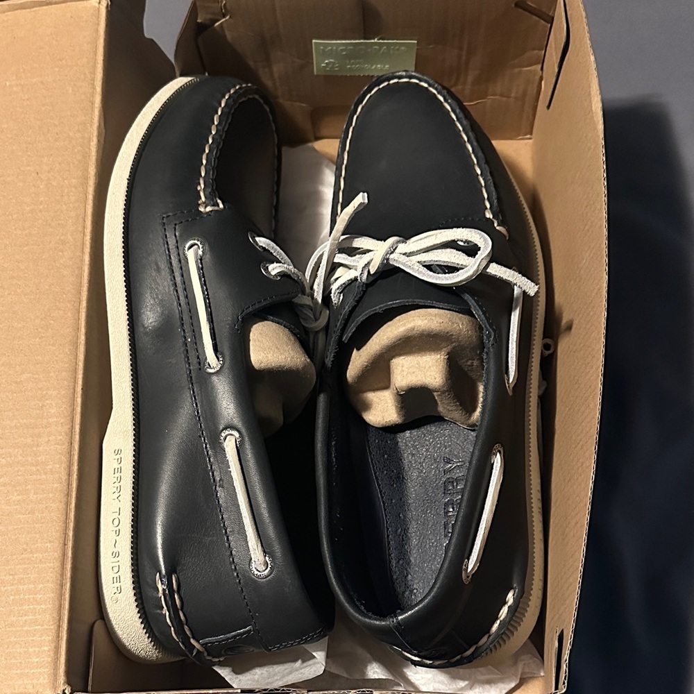 Sperry Men's Navy Boat Shoes with White Accents